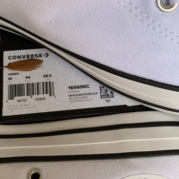 CONVERSE CTAS HI WHITE/WHITE/BLACK MENS - Picture 14 of 16